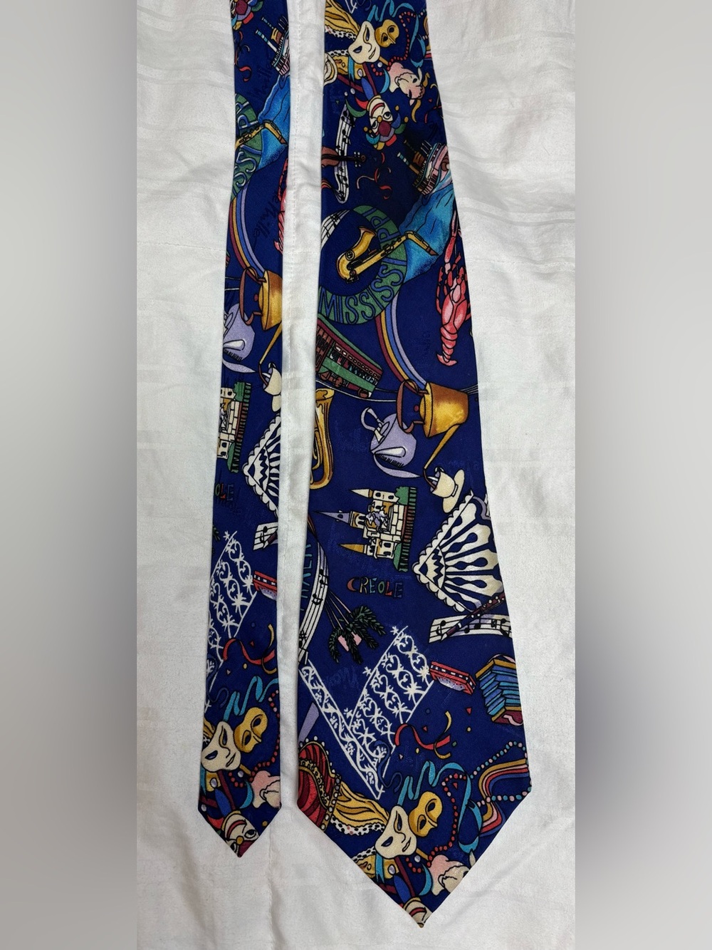 Nicole Miller SILK Men's Blue “Miss Creole” Novelty Patterned Tie